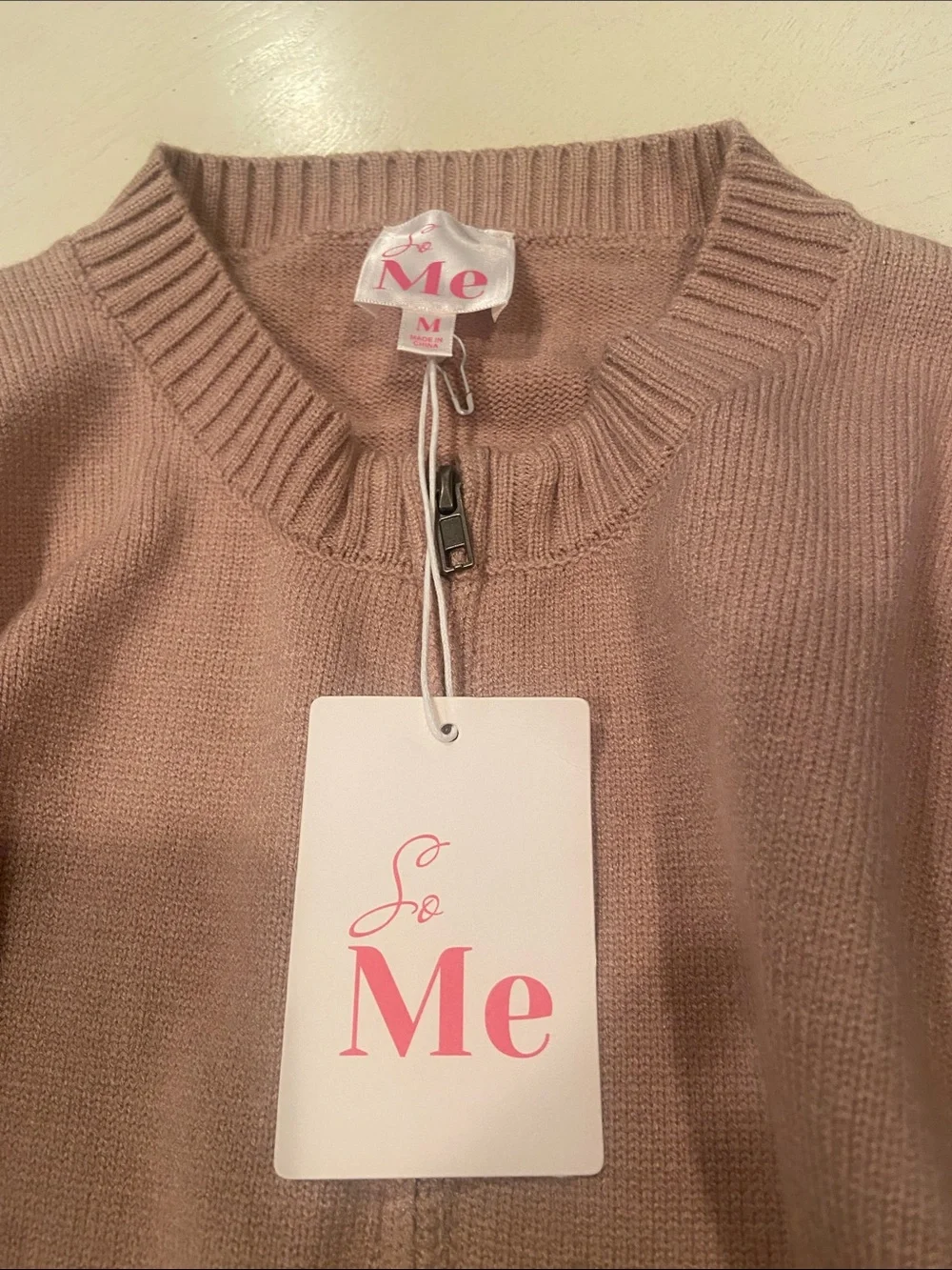 ME Makeover Essentials Cropped Ribbed Mauve Tan Cardigan